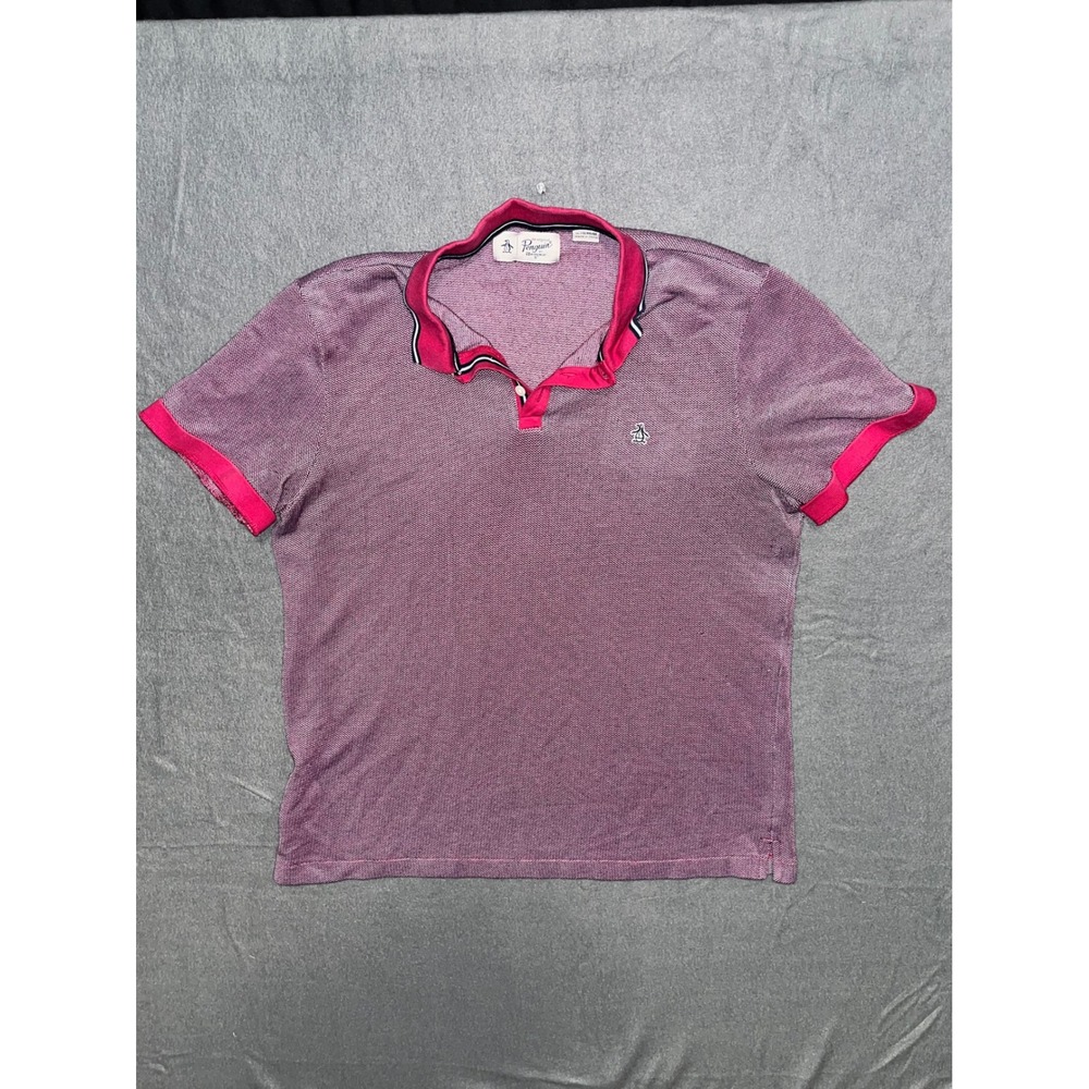 Original Penguin Munsingwear Mens XL Pink Purple Micro Pattern Short Sleeve Polo